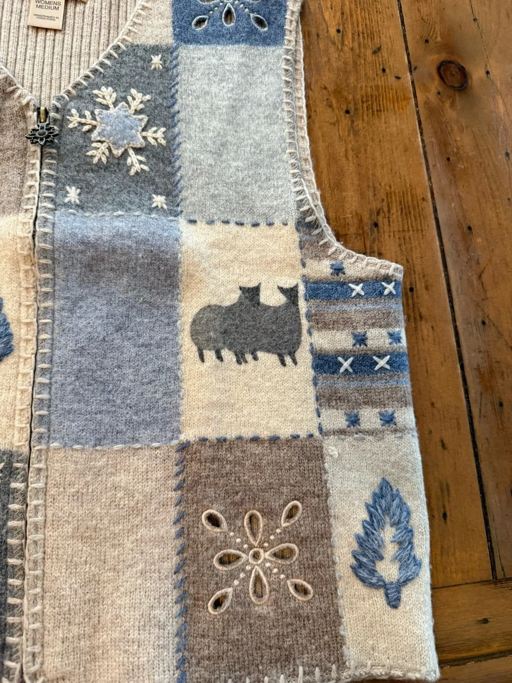 Woolrich Patchwork Wool-Blend Vest in Blue, Cream & Gray Tones